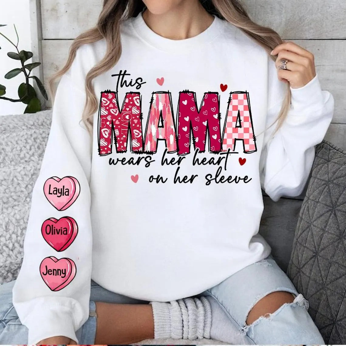 This Mama Wears Her Heart on Her Sleeve Red Design