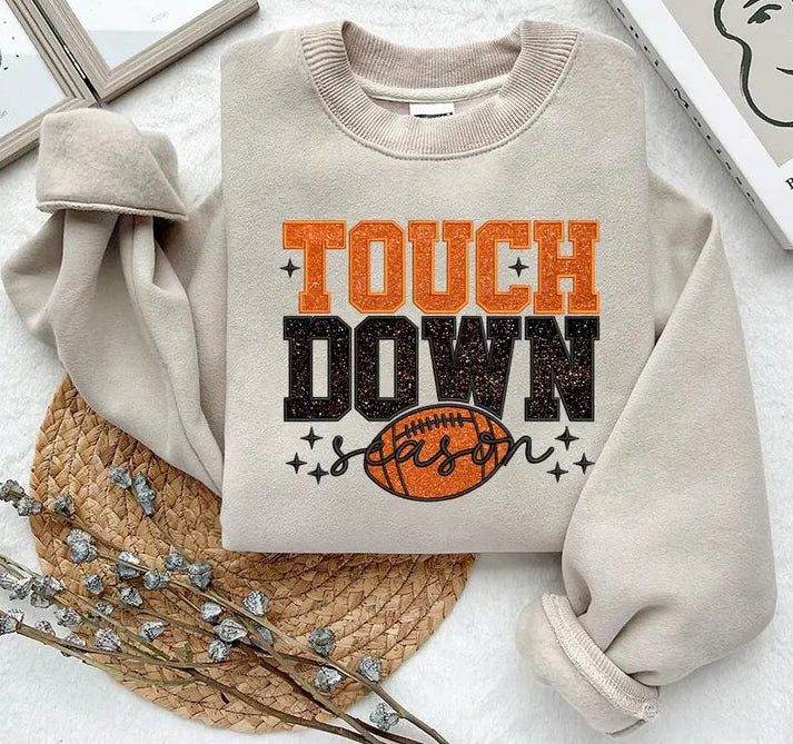 TouchDown Season Embroidered Glitter Crewneck