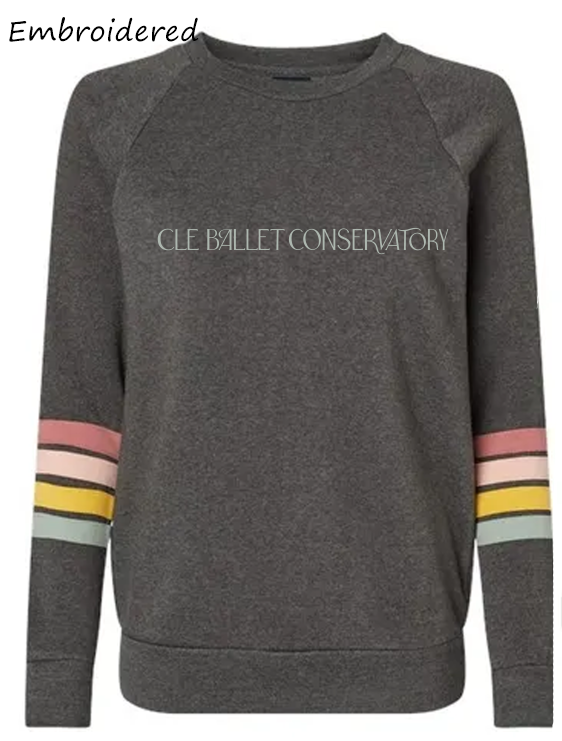 CLE Ballet Women's Striped Sleeves Crewneck Sweatshirt (embroidered)