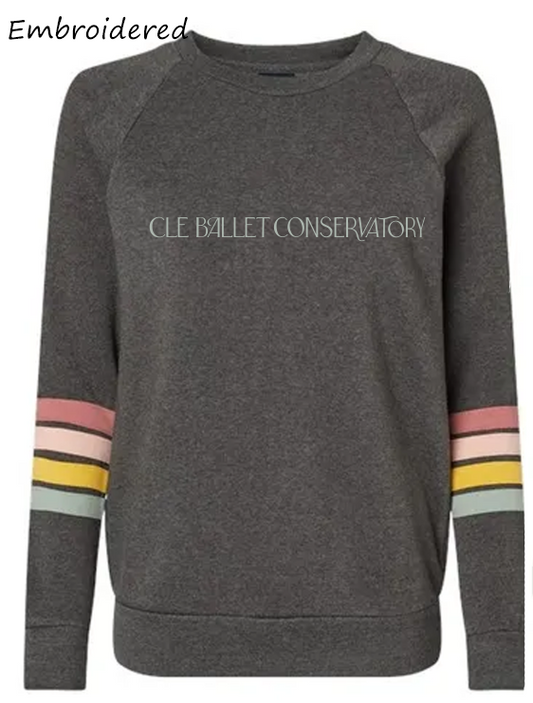 CLE Ballet Women's Striped Sleeves Crewneck Sweatshirt (embroidered)